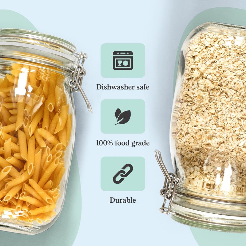 Marbelous Set of 3 Glass Mason Jar with Airtight Lid 50 Ounces | Glass Storage Container for Food, Flour, Pasta, Coffee, Candy, Dog Treats, Snacks - Image 4